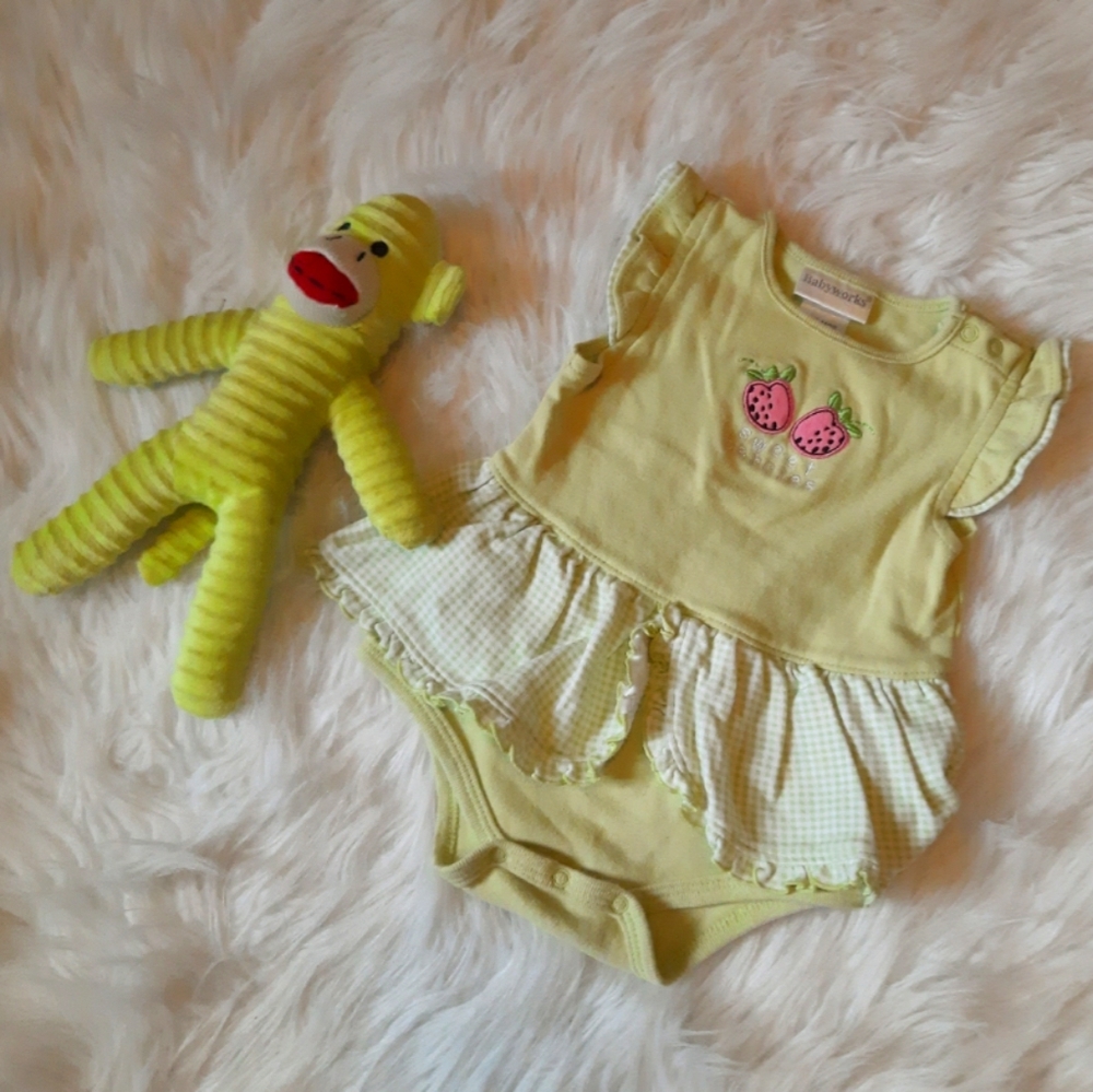Logo Checkered Skirt Babyworks Onesie with Threaded Strawberries